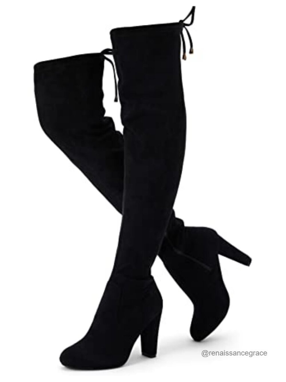 Women's Suede Thigh High Over the Knee Boots with Block Heel and Side Zip